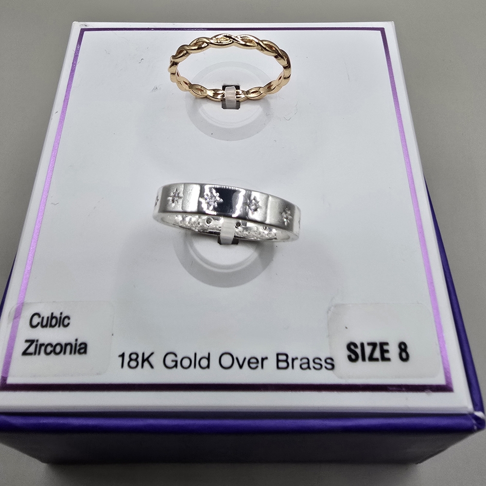 Ring Womans Gold and Silver Cubic Zirconia Ring Set 18k Gold Over Brass, Silver